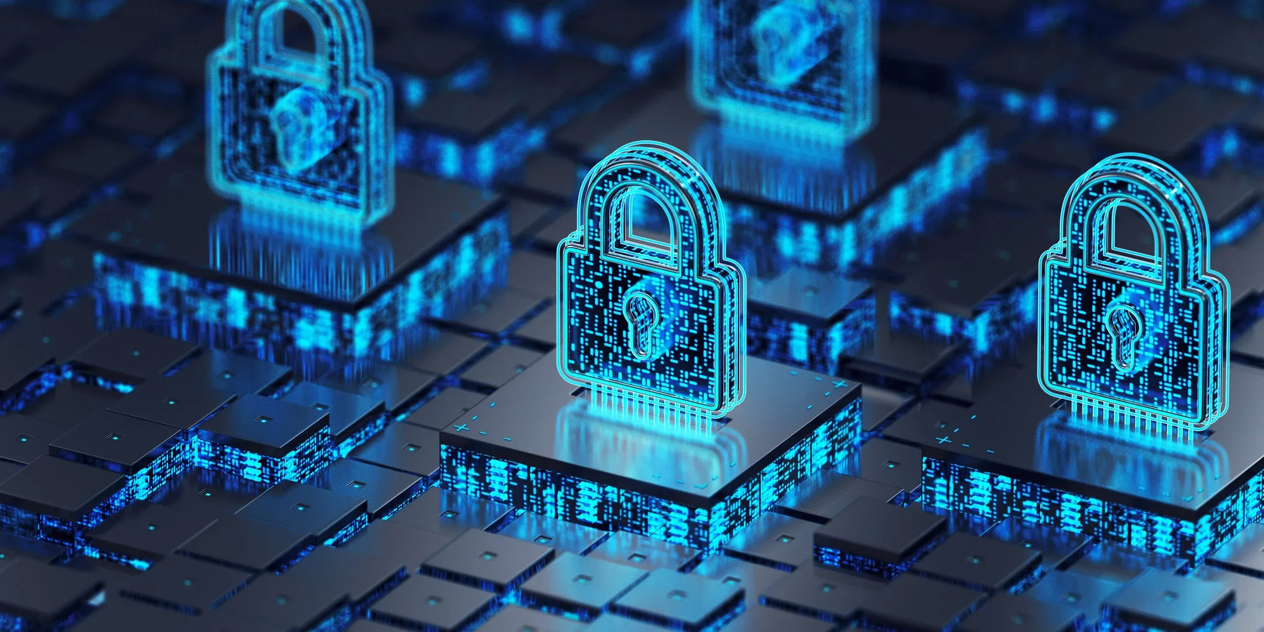 Encrypted padlocks on a circuit board, connected device security